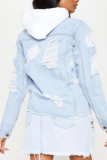 Baby Blue Casual Patchwork Ripped Turndown Collar Outerwear
