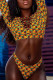 Yellow Fashion Sexy Print Strap Design Swimwears
