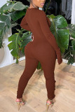 Brown Sexy Solid Hollowed Out O Neck Regular Jumpsuits