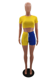 Yellow Sportswear Solid Split Joint O Neck Short Sleeve Two Pieces