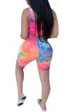 Black Polyester Fashion Casual adult Patchwork Print Tie Dye Two Piece Suits pencil Sleeveless Two Pieces