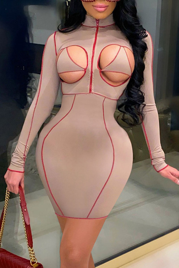 Pink Sexy Solid Patchwork O Neck Wrapped Skirt Dresses