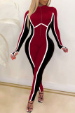 Red Sexy Solid Split Joint Zipper Collar Skinny Jumpsuits