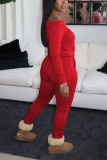 Red Sweet Solid With Belt Bateau Neck Straight Jumpsuits