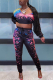 Black Casual Print Patchwork V Neck Long Sleeve Two Pieces