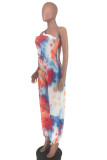 Multi-color street Print Tie-dyed Sleeveless one shoulder collar Jumpsuits