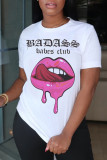 White Fashion Casual Print Basic O Neck T-Shirts