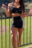 Black Casual Sportswear Print Patchwork U Neck Sleeveless Two Pieces