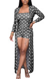 Black Polyester Fashion Sexy adult Ma'am Dot Two Piece Suits Straight Long Sleeve Two Pieces