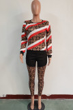 Red and white Street Patchwork Two Piece Suits Print pencil Long Sleeve