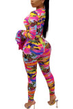 colour Fashion Sexy Adult Print Hollowed Out V Neck Skinny Jumpsuits