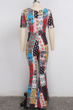 multicolor Fashion Sexy Print Polyester Short Sleeve O Neck Jumpsuits