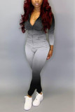 Black Fashion Casual adult Ma'am Gradient Two Piece Suits pencil Long Sleeve Two Pieces