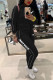 Black Casual Letter Print Patchwork Turtleneck Long Sleeve Two Pieces