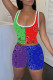 Red Green Fashion Casual Print Basic U Neck Sleeveless Two Pieces