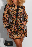Multicolor Fashion Casual Print Basic Turndown Collar Shirt Dress