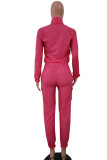 Orange Polyester Street Patchwork Two Piece Suits Solid Fluorescent pencil Long Sleeve Two-piece Pants Set