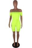 Green and yellow Fashion Casual bandage Asymmetrical Solid Polyester Short Sleeve one word collar Rompers