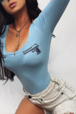 Blue Street Solid Embroidered Square Collar Skinny Bodysuits