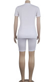 White Fashion Sexy adult Ma'am Letter Patchwork Print head portrait Two Piece Suits pencil Short Sleeve Two Pieces