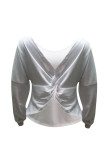 White O Neck Long Sleeve Solid 