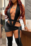 Pink Sexy Solid Bandage Halter Sleeveless Two Pieces