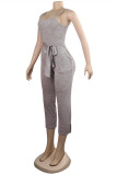 Light Gray Sexy Casual Solid Basic Spaghetti Strap Regular Jumpsuits