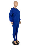 Dark Blue Casual Solid O Neck Long Sleeve Two Pieces