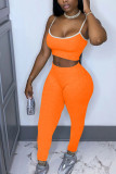 Orange Fashion Sexy adult Ma'am Patchwork Solid Two Piece Suits pencil Sleeveless Two Pieces