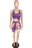 purple Fashion Casual adult Patchwork Print Two Piece Suits Straight Sleeveless Two Pieces