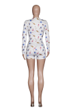 Pink Casual Print Patchwork V Neck Skinny Rompers