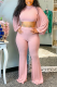 Pink Casual Solid Patchwork Turtleneck Long Sleeve Two Pieces