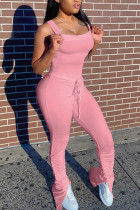 Pink Fashion Sexy Solid Polyester Sleeveless Slip Jumpsuits
