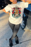 White Fashion Casual Print Basic O Neck Tops