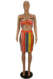 Stripe Fashion Sexy Spaghetti Strap Sleeveless Slip Step Skirt Knee-Length Striped Two Piece Dresses