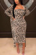 Leopard Print Sexy Print Leopard Patchwork O Neck Long Sleeve Two Pieces