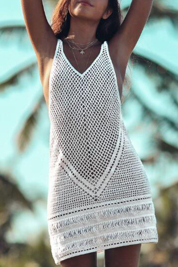 White Sexy Patchwork Hollowed Out Swimwears