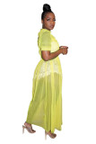 Yellow Polyester Casual Fashion Cap Sleeve Half Sleeves O neck Straight Ankle-Length Solid asymmetrical Mes