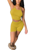 Yellow Polyester Fashion Casual adult Ma'am Solid Two Piece Suits pencil Sleeveless Two Pieces