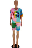 Black Fashion Casual Print Tie Dye Two Piece Suits Straight Short Sleeve Two Pieces
