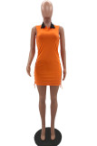 Orange Fashion Sexy Solid Hollowed Out Turndown Collar Sleeveless Dress