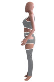 Pink Sexy Casual Letter Print Hollowed Out O Neck Sleeveless Two Pieces