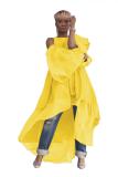 Yellow Polyester Fashion adult Casual lantern sleeve Long Sleeves O neck Asymmetrical Ankle-Length Solid Pa