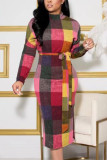 Colour Sexy Print Bandage O Neck Wrapped Skirt Dresses