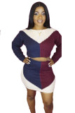 White Sexy Fashion Cap Sleeve Long Sleeves O neck Slim Dress skirt Patchwork Two Piece Dresses