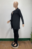 Black British Style Solid Long Sleeve Two Pieces