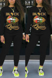 Red Fashion Casual Letter Lips Printed Basic O Neck Long Sleeve Two Pieces