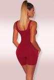 Wine Red Fashion Sexy Solid Polyester Sleeveless Slip