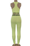 Light yellow Milk Silk Fashion Sexy Letter Patchwork Two Piece Suits pencil Sleeveless Two Pieces