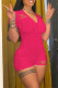 Rose Red Fashion Casual Solid Ripped V Neck Skinny Romper